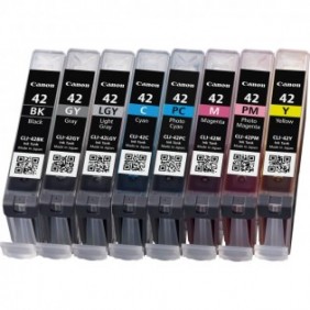 Canon Multipack de 8 cartouche d'encre CLI-42 BKGYLGYCMYPCPM, Rendement standard, Noir, Cyan, Gris, Gris clair, Magenta, Photo cyan, Photo magenta, Jaune, Encre à pigments, Encre à colorant, 8 pièce, Multi pack
