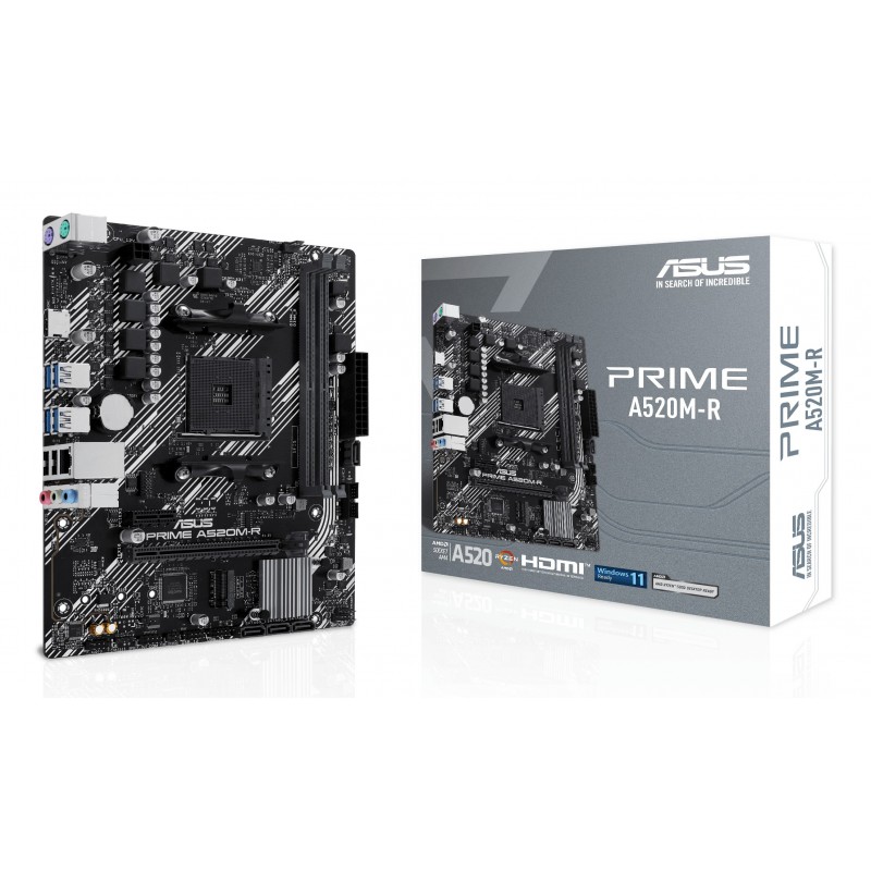 ASUS PRIME A520M-R, AMD, Emplacement AM4, AMD Ryzen 3000 Series, AMD Ryzen 5000 Series, Emplacement AM4, DDR5-SDRAM, 64 Go