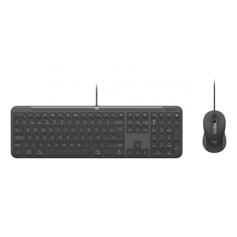 Logitech 920-013343, Avec fil, USB, Commutateur de touche « ciseaux », QWERTZ, Graphite, Souris incluse