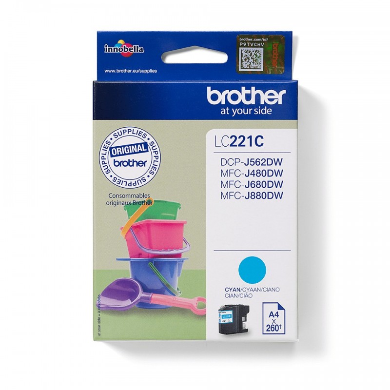 Brother LC221C, Cyan, 1 pièce, 260 pages, Paquet unique