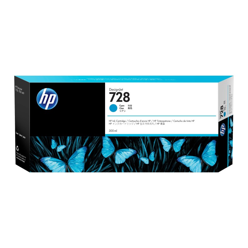 HP 728 DesignJet cartouche d'encre cyan, 300 ml, Imprimante HP DesignJet T730, imprimante multifonction HP DesignJet T830, A jet d'encre thermique, Cyan, F9K17A, Singapour, 283 mm
