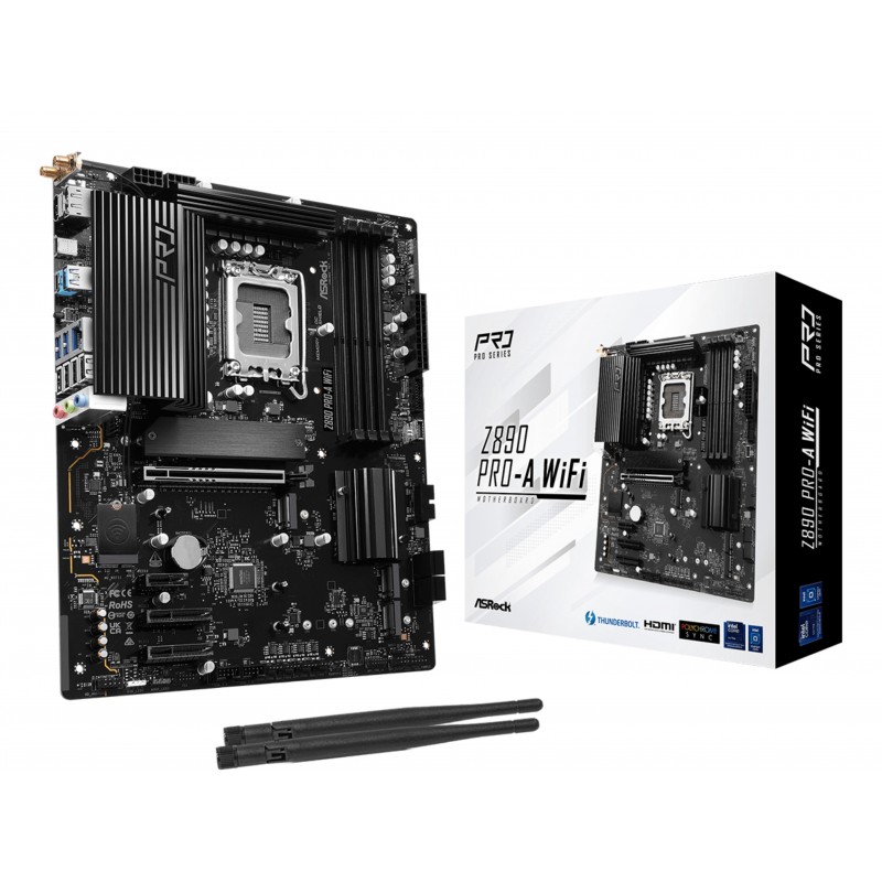 ASRock Z890 Pro-A WiFi, Intel, LGA 1851 Socket V1, Intel Core Ultra Series 2, LGA 1851, DDR5-SDRAM, 256 Go