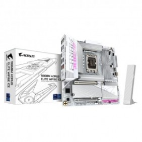 Gigabyte B860M AORUS ELITE WF6E ICE Carte mère - Processeurs Intel Core Ultra, VRM 12+1+2+1 phases, jusqu'à 9200MHz DDR5, 1xPCIe 5.0 + 2xPCIe 4.0 M.2, LAN 2,5 GbE, WIFI 6E, USB 4, Intel, LGA 1851 Socket V1, Intel Core Ultra série 1, Intel Core Ultra
