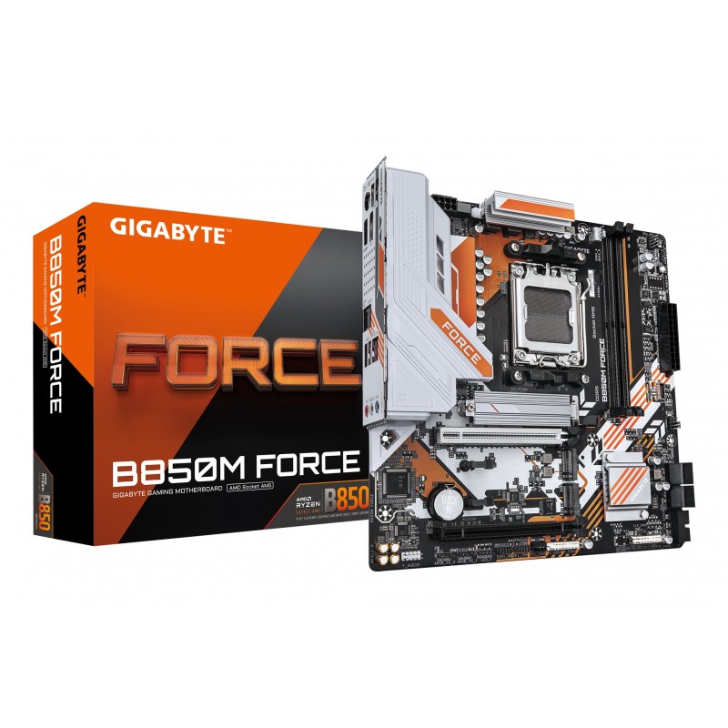 Gigabyte B850M FORCE Carte Mère – Compatible avec les processeurs AMD Ryzen série 9000, VRM numérique 8+2+2 phases, jusqu’à 9600 MHz DDR5 , 1 x M.2 PCIe 5.0 + 2 x M.2 PCIe 4.0, LAN 2.5 GbE, USB 3.2 Gen 2, AMD, Emplacement AM5, AMD Ryzen 7000
