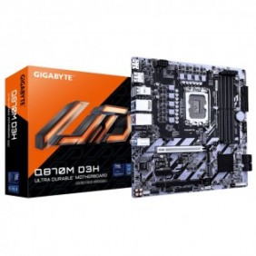 Gigabyte Q870M D3H Carte Mère – Processeurs Intel Core Ultra Série 2, VRM 4+1+2 phases, jusqu’à 6400 MHz DDR5 O.C, 2× M.2 PCIe 4.0, LAN 2.5 GbE, USB 3.2 Gen 2, Intel, LGA 1851 Socket V1, Intel Core Ultra Series 2, Intel LGA1851, DDR5-SDRAM, 256 Go
