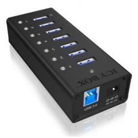 ICY BOX IB-AC618, USB 3.2 Gen 1 3.1 Gen 1 Type-B, USB 3.2 Gen 1 3.1 Gen 1 Type-A, 5000 Mbits, Noir, Aluminium, HDD, Énergie