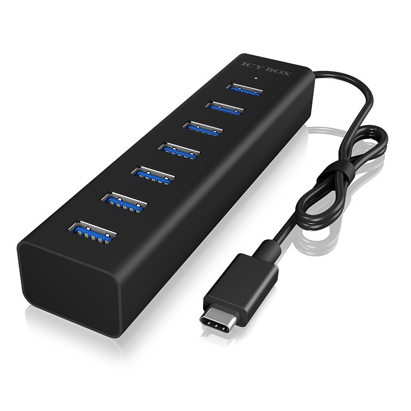 ICY BOX IB-HUB1700-C3, USB 3.2 Gen 1 3.1 Gen 1 Type-C, USB 3.2 Gen 1 3.1 Gen 1 Type-A, 5000 Mbits, Noir, Aluminium, 0,4 m