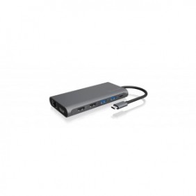 ICY BOX IB-DK4050-CPD, Avec fil, USB 3.2 Gen 1 3.1 Gen 1 Type-C, 100 W, 10,100,1000 Mbits, Anthracite, MicroSD , SD
