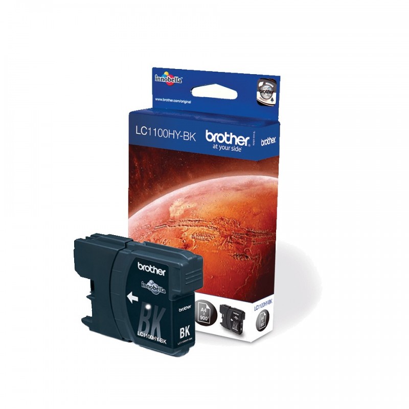 Brother Cartouche d'encre LC1100HYBK originale à haut rendement – Noir, Noir, Encre à pigments, 1 pièce, 900 pages, Paquet unique