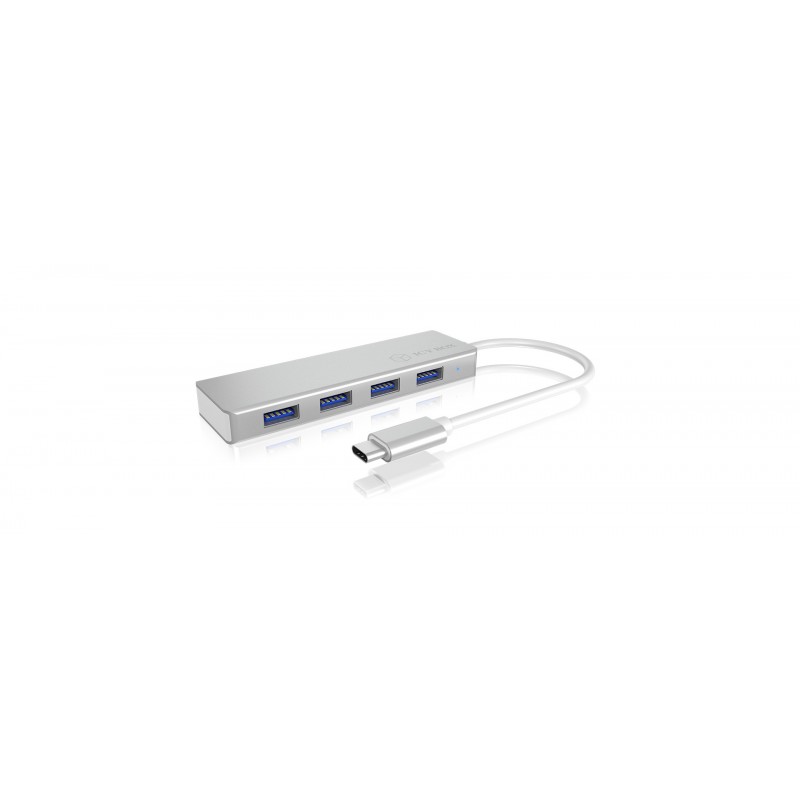 ICY BOX IB-HUB1425-C3, USB 3.2 Gen 1 3.1 Gen 1 Type-C, USB 3.2 Gen 1 3.1 Gen 1 Type-A, 5000 Mbits, Argent, Aluminium, Plastique, Activité, Énergie