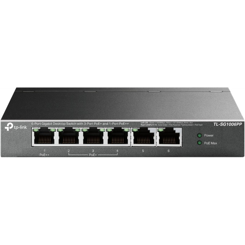 TP-LINK TL-SG1006PP, Non-géré, Gigabit Ethernet 101001000, Connexion Ethernet, supportant l'alimentation via ce port , Grille de montage