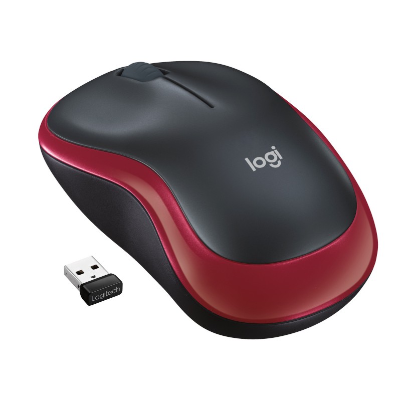 Logitech M185, Ambidextre, Optique, RF sans fil, 1000 DPI, Rouge