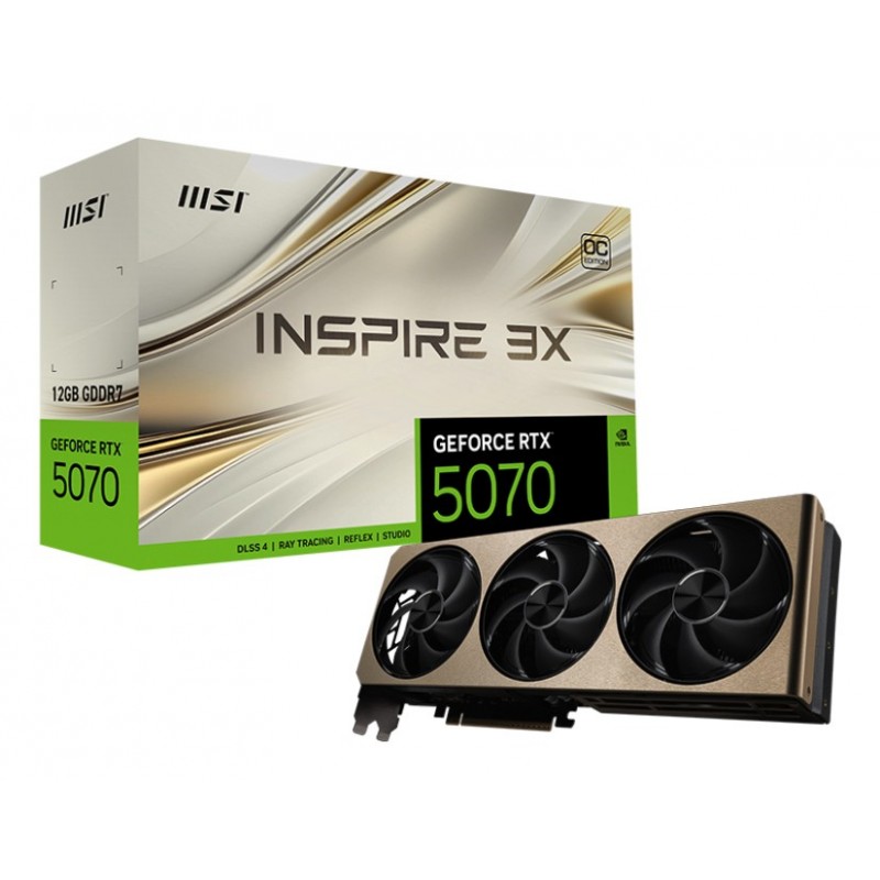 MSI GeForce RTX 5070 12G INSPIRE 3X OC, GeForce RTX 5070, 12 Go, GDDR7, 192 bit, 7680 x 4320 pixels, PCI Express 5.0