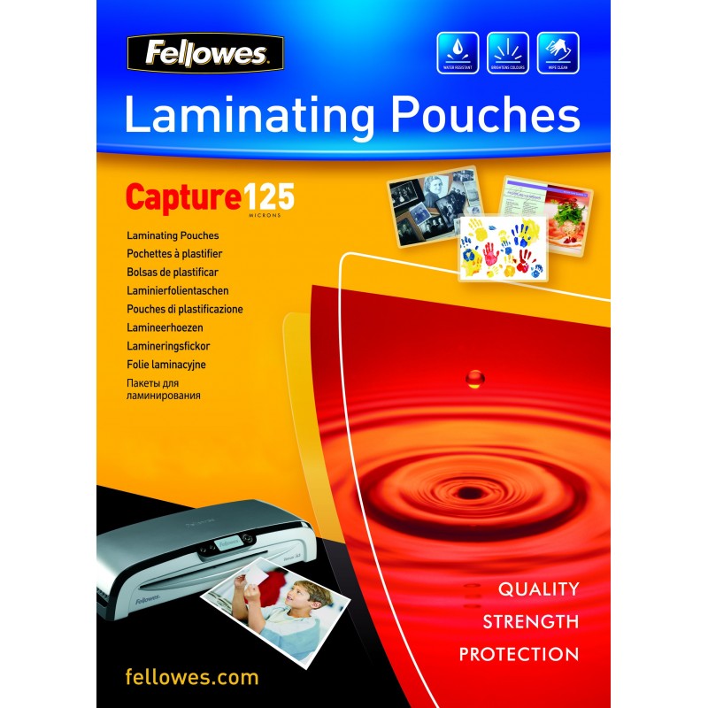 Fellowes Pochettes brillantes A6 125 microns - Paquet de 100, Transparent, Plastique, 160 mm, 118 mm, 1 mm, 100 pièce