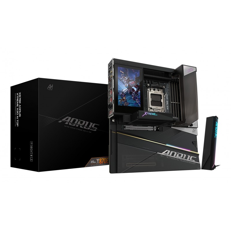 Gigabyte X870E AORUS XTREME X3D AI TOP Carte Mère - Prend en charge les processeurs AMD Ryzen série 9000, VRM 24+2+2 phases, jusqu’à 9000MHz DDR5 O.C., 2xPCIe 5.0 M.2 + 3xPCIe 4.0 M.2, Wi-Fi 7, LAN 10GbE, USB 4, AMD, Emplacement AM5, AMD Ryzen 7000