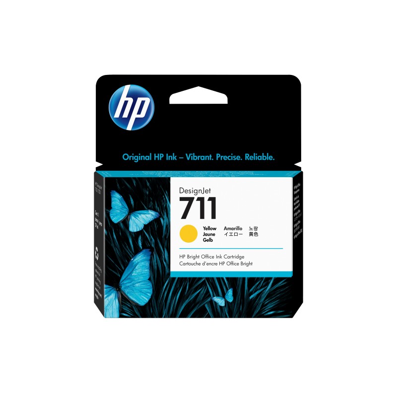 HP 711 cartouche d'encre DesignJet jaune, 29 ml, Gamme d’imprimantes HP DesignJet T100, T120, T125, T130, T520, T525, T530, A jet d'encre thermique, Jaune, CZ132A, Singapour, Malaisie, 114 mm