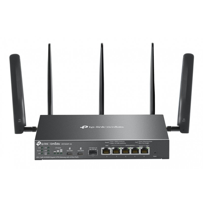 TP-LINK ER706WP-4G, Bi-bande 2,4 GHz 5 GHz, EthernetLAN, 4G, Noir, Routeur de bureaupoteau