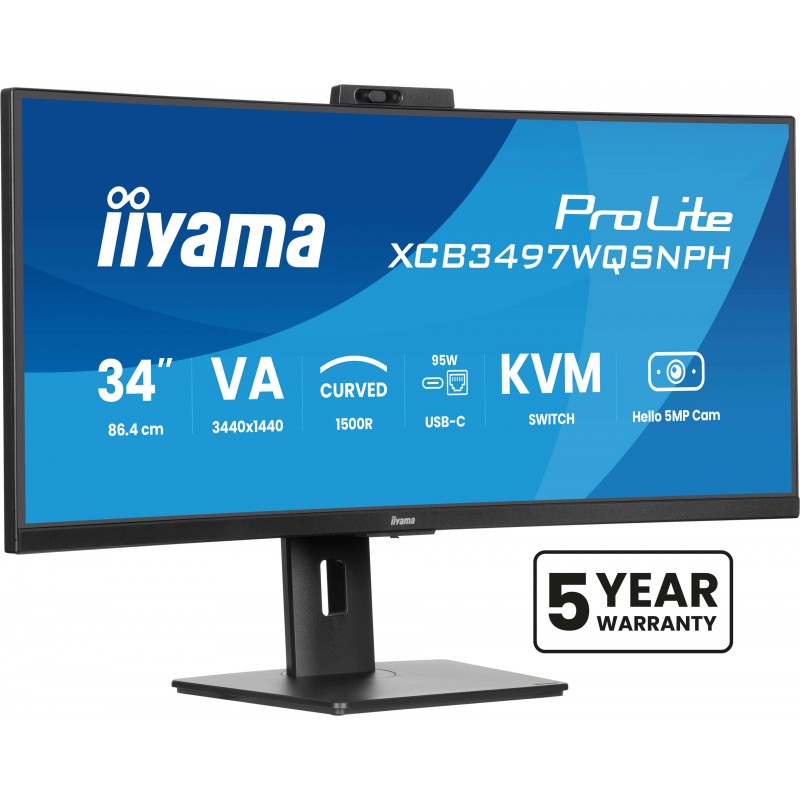 Iiyama ProLite XCB3497WQSNPH-B1, 86,4 cm 34", 3440 x 1440 pixels, UltraWide Quad HD, LED, 0,4 ms, Noir