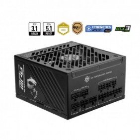 MSI MPG A1250GS PCIE5, 1250 W, 100 - 240 V, 2937 W, 5060 Hz, Actif, 90