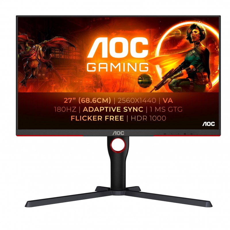AOC G3 Q27G3XMNBK, 68,6 cm 27", 2560 x 1440 pixels, 2K Ultra HD, LED, 1 ms, Noir, Rouge