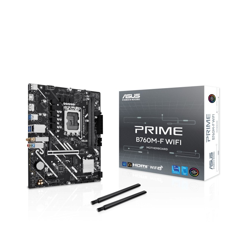 ASUS PRIME B760M-F WIFI, Intel, LGA 1700, Intel® Celeron®, Intel® Pentium® Gold, Intel® Core™ i3, Intel® Core™ i5, Intel® Core™..., LGA 1700, DDR5-SDRAM, 96 Go
