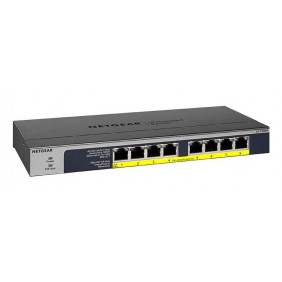 Netgear GS108PP, Non-géré, Gigabit Ethernet 101001000, Full duplex, Connexion Ethernet, supportant l'alimentation via ce port , Grille de montage, Montage mural