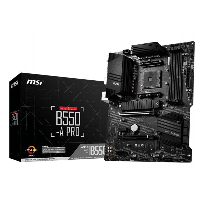 MSI B550-A PRO, AMD, Emplacement AM4, AMD Ryzen 3000 Series, DDR4-SDRAM, 128 Go, DIMM