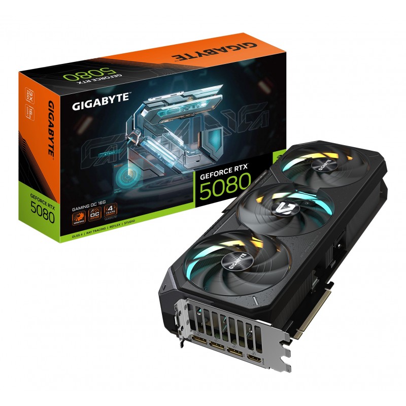 Gigabyte GeForce RTX 5080 GAMING OC 16G Carte Graphique - 16GB GDDR7, 256 bits, PCI-E 5.0, 2730MHz Core Clock, 3 x DisplayPort, 1 x HDMI, GV-N5080GAMING OC-16GD, GeForce RTX 5080, 16 Go, GDDR7, 256 bit, 7680 x 4320 pixels, PCI Express 5.0