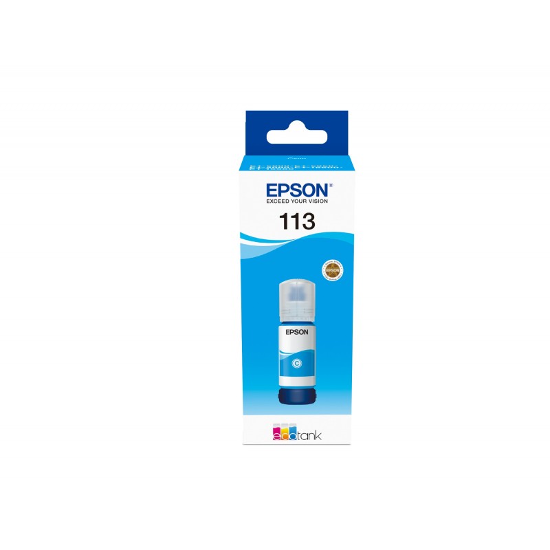 Epson 113 EcoTank Pigment Cyan ink bottle, Original, Cyan, Epson, Ecotank ET-5880, EcoTank ET-5850, EcoTank ET-5800, EcoTank ET-16650, EcoTank ET-16600, 6000 pages, 70 ml