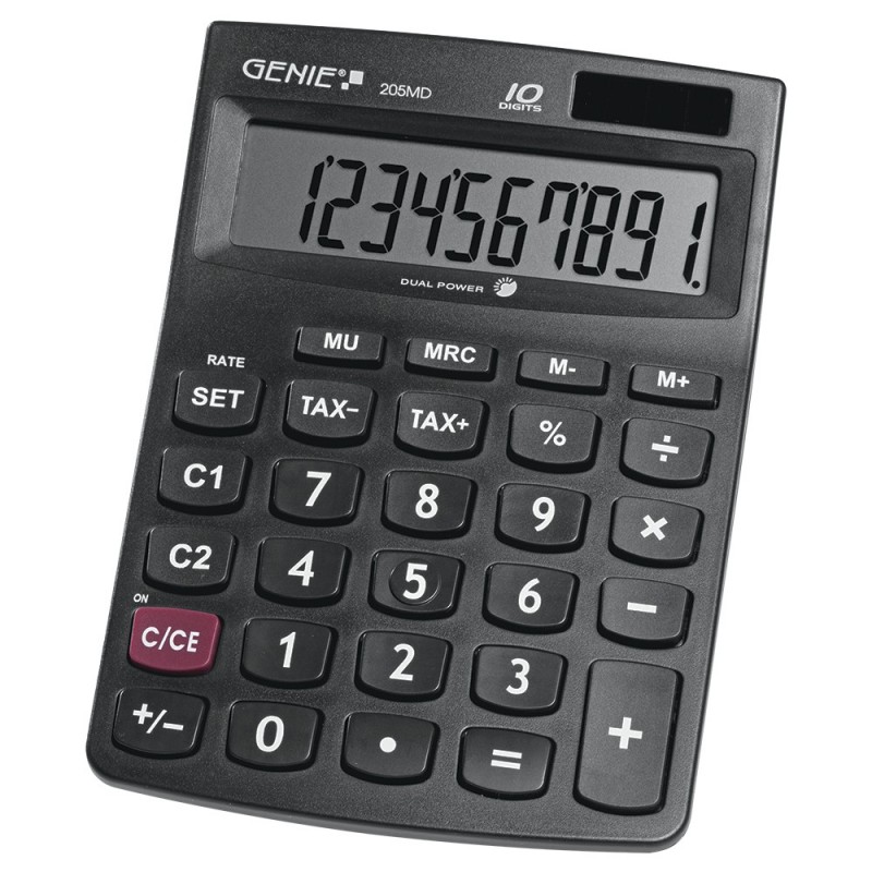 Genie 205 MD, Bureau, Calculatrice basique, 10 chiffres, BatterieSolaire, Noir