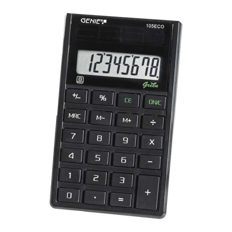 Genie 105 ECO, Poche, Calculatrice basique, 8 chiffres, Solaire, Noir
