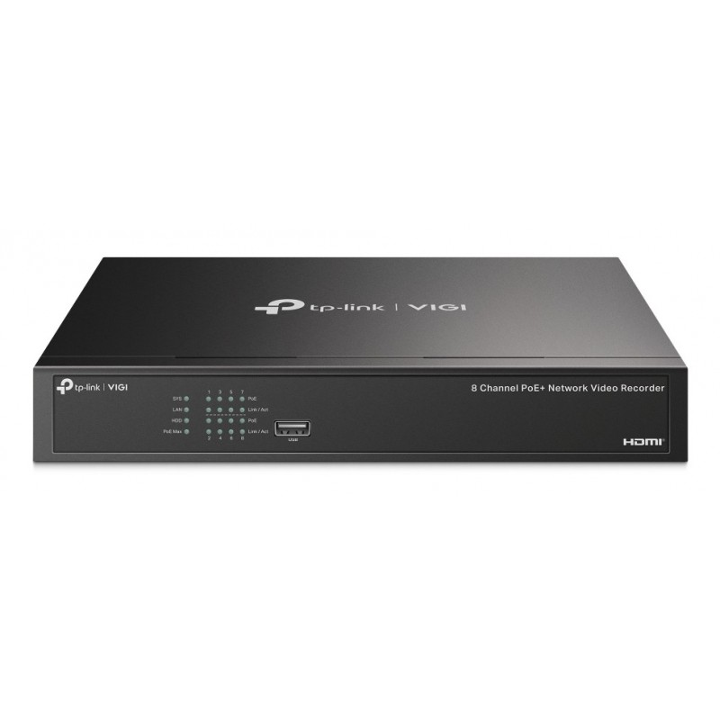 TP-LINK VIGI NVR1008H-8P, 8 canaux, 3840 x 2160 pixels, 8 canaux, 720p, 1080p, 1920 x 1080, 1680 x 1050, 1440 x 900, 1280 x 1024, 102 4x 768, 1280 x 720, H.264, H.264+, H.265, H.265