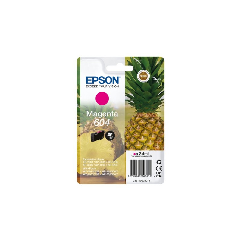 Epson 604, Rendement standard, Magenta, 2,4 ml, 1 pièce, 604 pages, Paquet unique