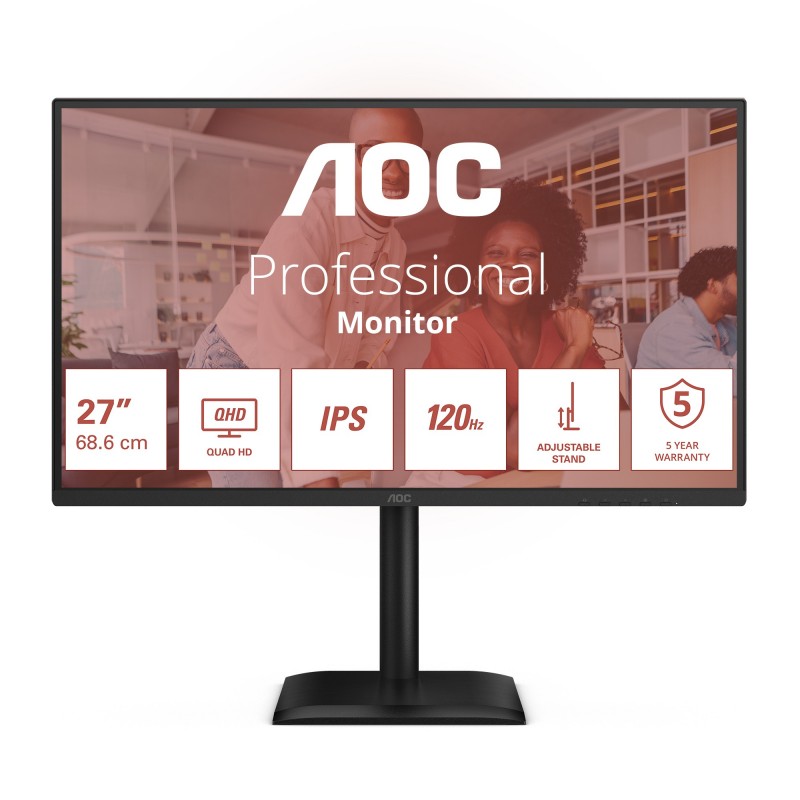 AOC E4 Q27E4U, 68,6 cm 27", 2560 x 1440 pixels, Quad HD, LED, 4 ms, Noir