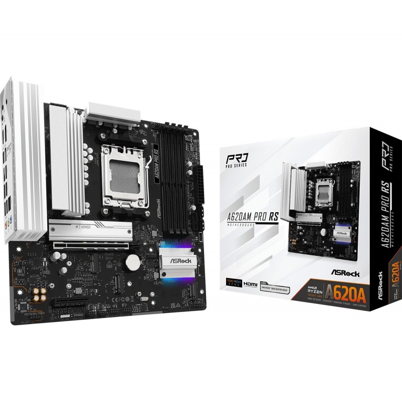 ASRock A620AM Pro RS, AMD, Emplacement AM5, AMD Ryzen 7000 Series, AMD Ryzen 8000 Series, AMD Ryzen 9000 Series, AMD Ryzen PRO 7000 Series,..., DDR5-SDRAM, 256 Go, DIMM