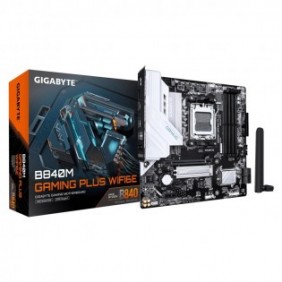 Gigabyte B840M GAMING PLUS WIFI6E Carte Mère – Processeurs AMD Ryzen 9000, VRM 8+2+2 phases, jusqu’à 8200 MHz DDR5 O.C., 2× M.2 PCIe 4.0, Wi-Fi 6E, LAN 1 GbE, USB 3.2 Gen 2, AMD, Emplacement AM5, AMD Ryzen 7000 Series, AMD Ryzen 8000 Series, AMD