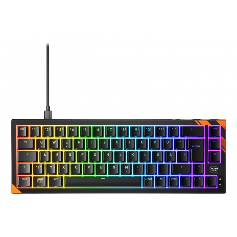 Cherry K5 PRO TMR COMPACT, Avec fil, USB, Clavier mécanique, QWERTZ, LED RGB, Noir, Orange