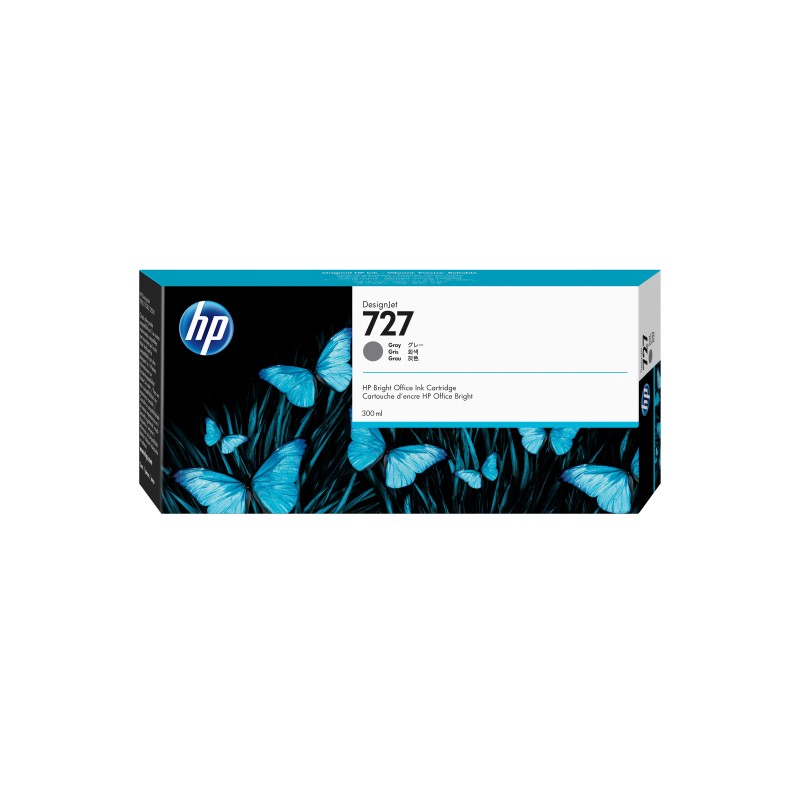 HP 727 cartouche d'encre DesignJet grise, 300 ml, Gammes d'imprimantes HP DesignJet T920, gamme d'imprimantes HP DesignJet T1500, gamme..., A jet d'encre thermique, Gris, F9J80A, Singapour, 283 mm