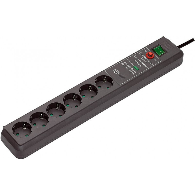 Brennenstuhl Secure-Tec Surge Protection 15.000 A, 6 sortie CA, 3500 W, Noir, 3 m