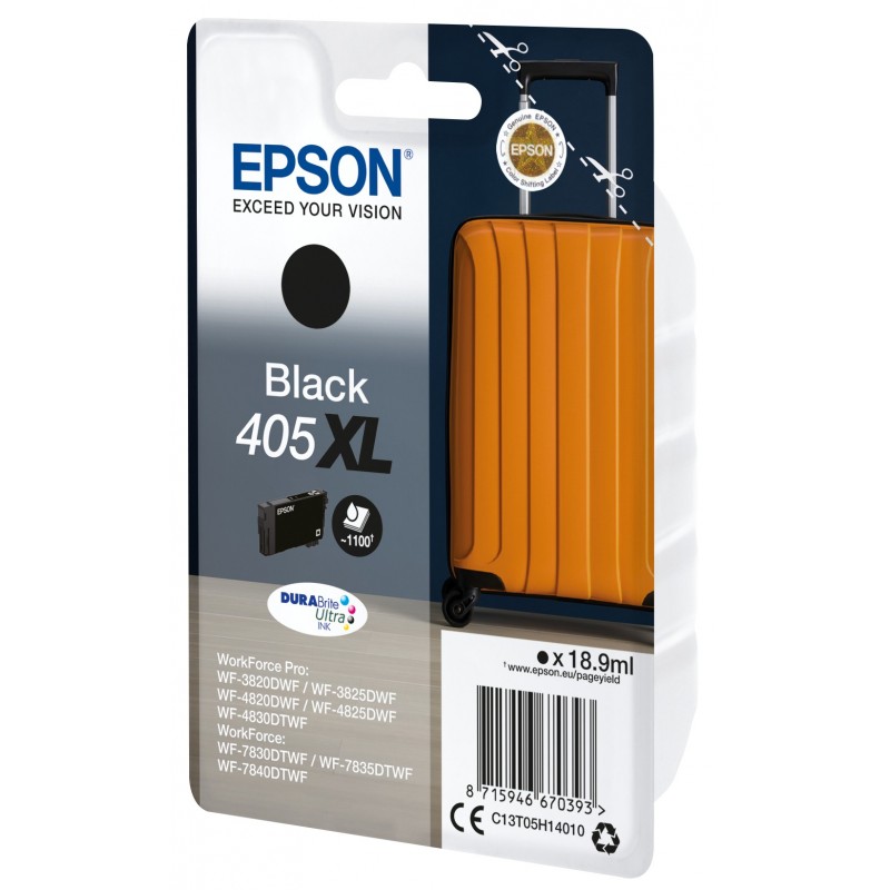 Epson Singlepack Black 405XL DURABrite Ultra Ink, Rendement élevé , Noir, Encre à pigments, 18,9 ml, 1 pièce, Paquet unique