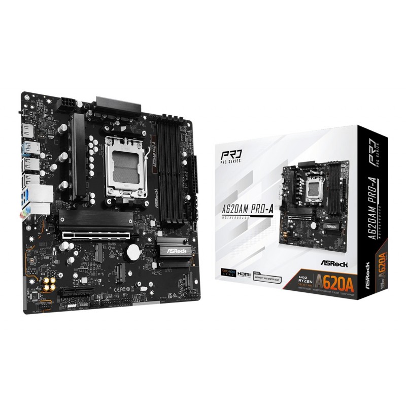 ASRock A620AM PRO-A, AMD, Emplacement AM5, AMD Ryzen 7000 Series, AMD Ryzen 8000 Series, AMD Ryzen 9000 Series, DDR5-SDRAM, 256 Go, DIMM