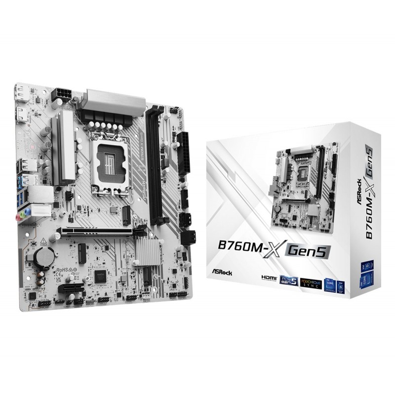 ASRock B760M-X Gen5, Intel, LGA 1700, Intel Core i5 12th Gen, Intel Core i5 13th Gen, Intel Core i5 14th Gen, Intel Core i3 14th Gen,..., DDR5-SDRAM, 128 Go, SO-DIMM