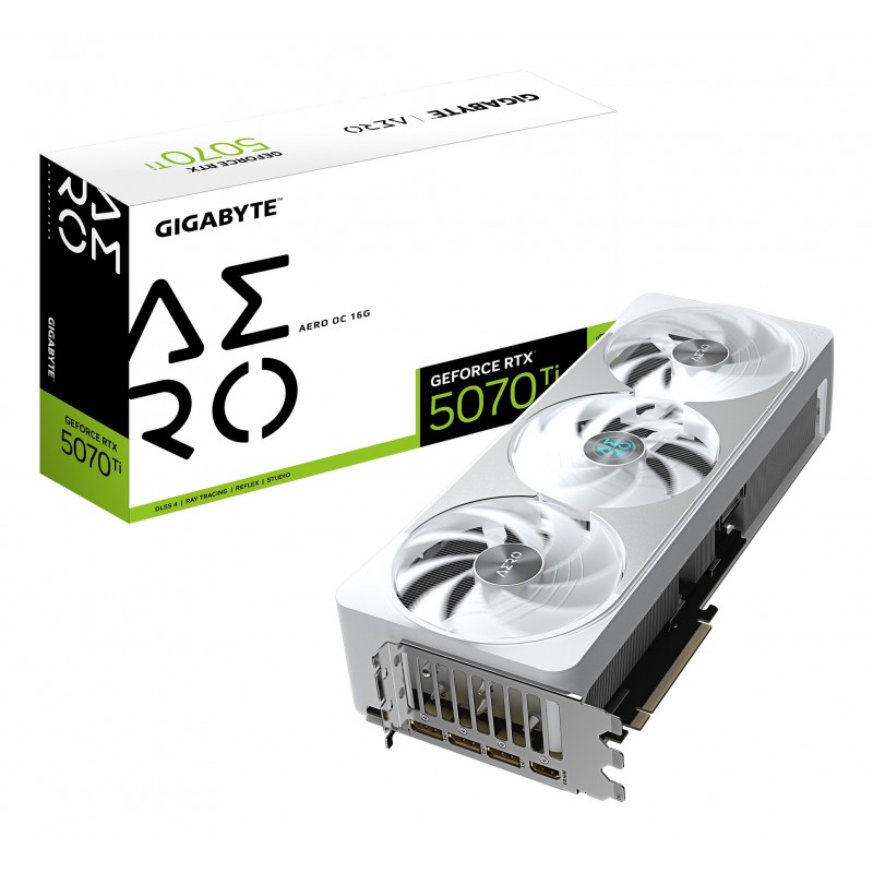 Gigabyte GeForce RTX 5070 Ti AERO OC 16G Carte Graphique - 16 Go GDDR7, 256 bits, PCI-E 5.0, 2588 MHz Core Clock, 3 x DP 2.1a, 1 x HDMI 2.1b, NVIDIA DLSS 4, GV-N507TAERO OC-16GD, GeForce RTX 5070 Ti, 16 Go, GDDR7, 256 bit, 7680 x 4320 pixels, PCI Express
