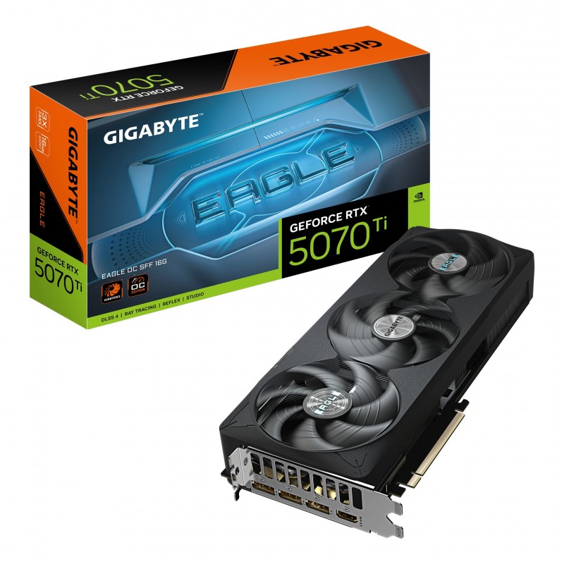 Gigabyte GeForce RTX 5070 Ti EAGLE OC SFF 16G Carte Graphique - 16 Go GDDR7, 256 bits, PCI-E 5.0, 2542 MHz Core Clock, 3 x DP 2.1a, 1 x HDMI 2.1b, NVIDIA DLSS 4, GV-N507TEAGLE OC-16GD, GeForce RTX 5070 Ti, 16 Go, GDDR7, 256 bit, 7680 x 4320 pixels, PCI