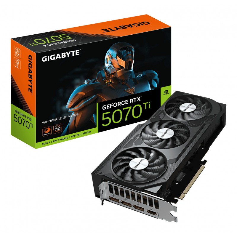 Gigabyte GeForce RTX 5070 Ti WINDFORCE OC V2 16G Carte Graphique - 16GB GDDR6, 256bit, PCI-E 5.0, 2497 MHz Fréquence du GPU, 3 x DisplayPort, 1 x HDMI, GV-N507TWF3OCV2-16GD, GeForce RTX 5070 Ti, 16 Go, GDDR7, 256 bit, 7680 x 4320 pixels, PCI Express 5.0