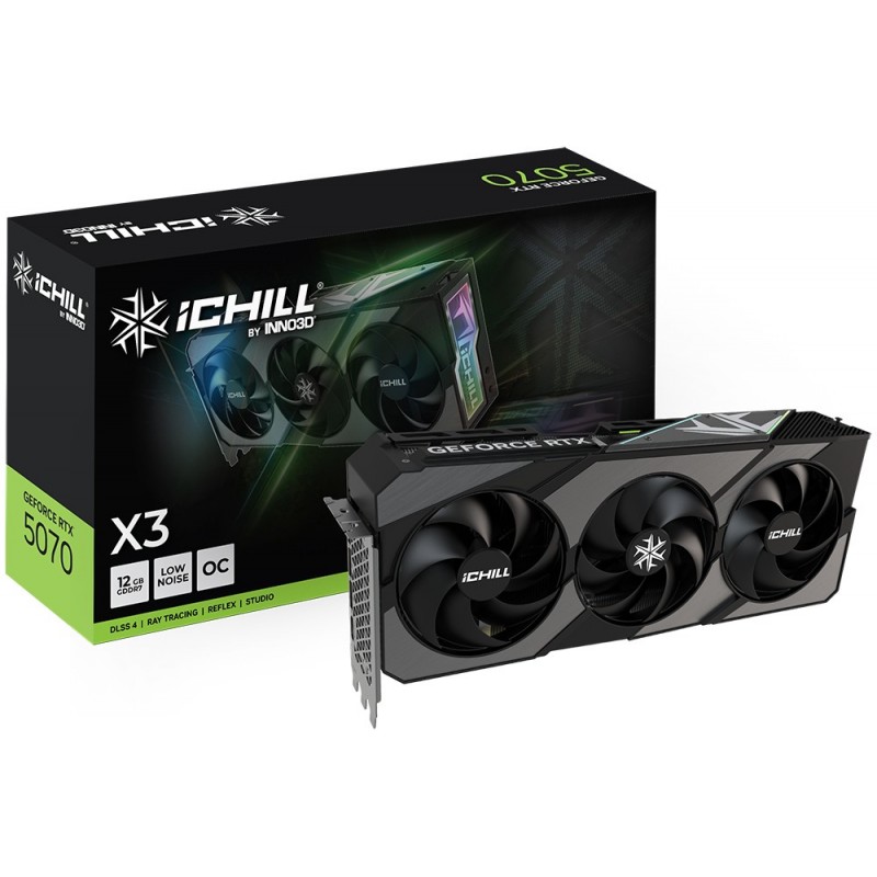 Inno3D iChill GeForce RTX 5070 X3, GeForce RTX 5070, 12 Go, GDDR7, 192 bit, 7680 x 4320 pixels, PCI Express 5.0