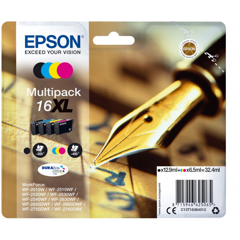 Epson Pen and crossword Multipack "Stylo à plume" 16XL - Encre DURABrite Ultra N,C,M,J, Rendement élevé , Noir, Cyan, Magenta, Jaune, Encre à pigments, Encre à pigments, 12,9 ml, 6,5 ml