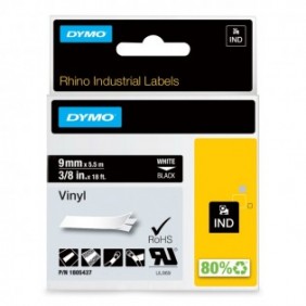 Dymo Rhino étiquettes industrielles autocollantes en vinyle | 9 mm x 5,5 m | impression en blanc sur fond noir, Blanc sur noir, Multicolore, Vinyl, -40 - 80 C, UL 969, DYMO