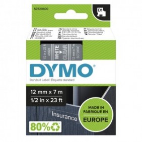 Dymo D1 étiquettes autocollantes authentiques | rouleau de 12 mm x 7 m | impression en noir sur fond transparent | pour étiqueteuses LabelManager, Blanc sur transparent, Polyester, Belgique, -18 - 90 C, DYMO, LabelManager, LabelWriter 450 DUO