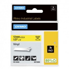 Dymo Rhino Étiquettes en vinyle industrielles | 12 mm x 5,5 m | autocollantes impression en noir sur fond jaune | pour étiqueteuses Rhino et LabelManager, Noir sur jaune, Multicolore, Vinyl, -40 - 80 C, UL 969, DYMO